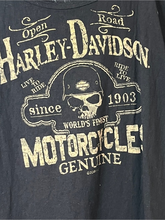 Harley-Davidson Tops - Harley-Davidson Black Tee with Cream Skull Motorcycle Graphic